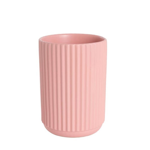 Ceramic Cyprus Vase in matte light pink, 16DX22cmH, ideal for flowers or as a decorative planter for any decor style.