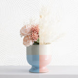 Glossy pale river ceramic planter, 13.5cm x 15cmH, ideal for modern home decor and plant displays.