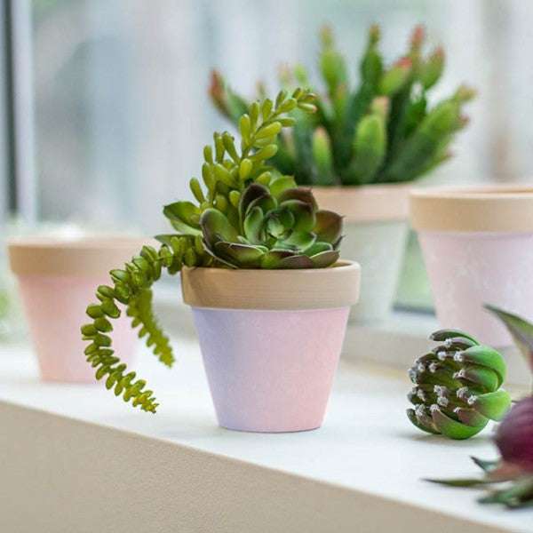 Light purple terracotta Panter pot set of 6, ideal for indoor/outdoor plants with optimal drainage and earthy aesthetic.