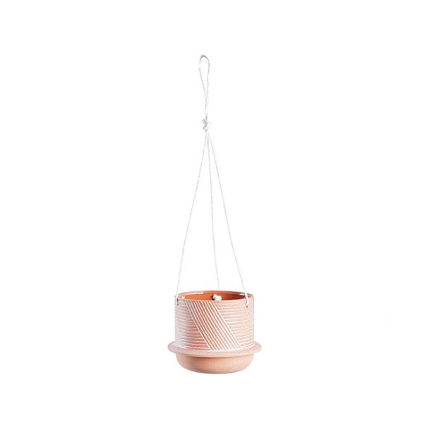 Ceramic terracotta hanging pot, 15x11.5cmH, ideal for indoor/outdoor plants, blending functionality with elegant decor.