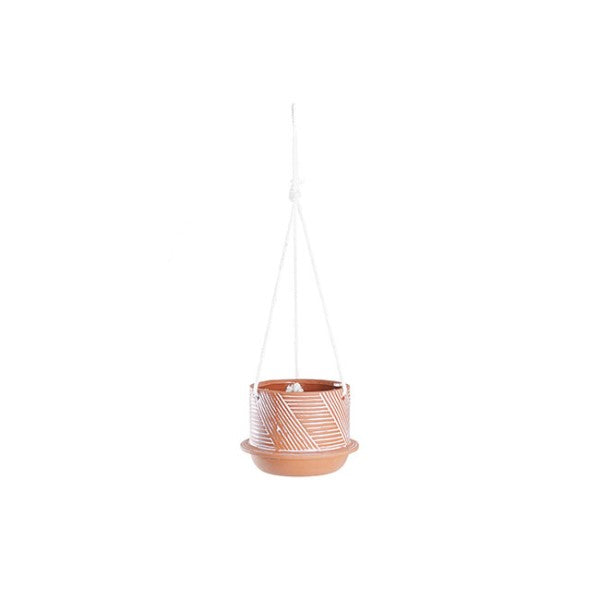 Ceramic terracotta hanging pot, 11.2x7.8cmH, perfect for indoor plants and home decor with optimal drainage and breathability.