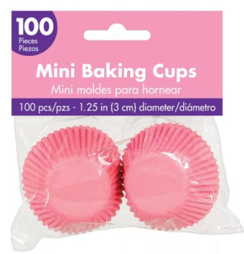 Bright pink mini cupcake cases, 1 1/4 inches, pack of 100, perfect for parties and easy cleanup. Ideal for baked treats.