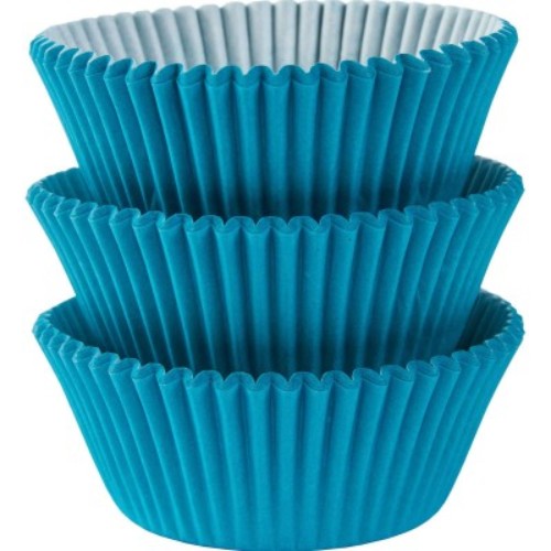 Caribbean Blue cupcake cases in a pack of 75, perfect for vibrant and stylish baking, measuring 2 inches in diameter.