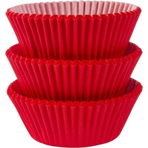 Bright apple red cupcake cases, 2 inches in diameter, perfect for baking cupcakes, muffins, and treats. Pack of 75.