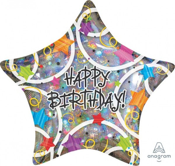 Holographic star foil balloon for birthdays, 45cm, self-sealing, vibrant colors to enhance your celebration.