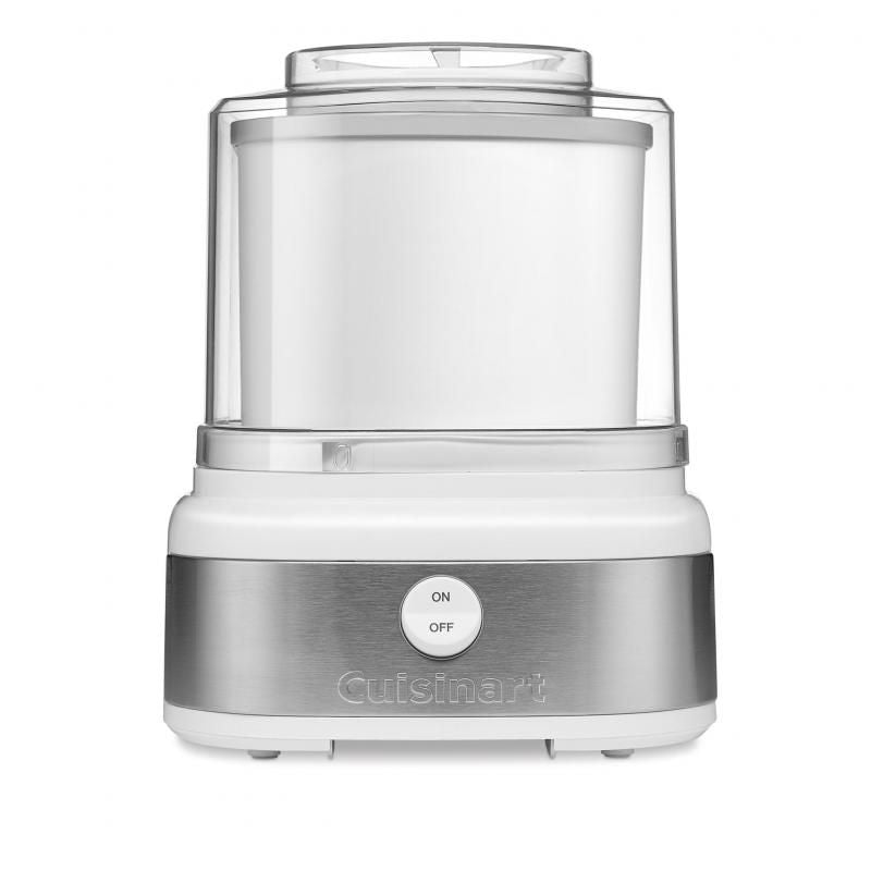 Cuisinart 1.5LT Ice Cream Maker in white, creating homemade ice cream, yogurt, and sorbet effortlessly in 20 minutes.