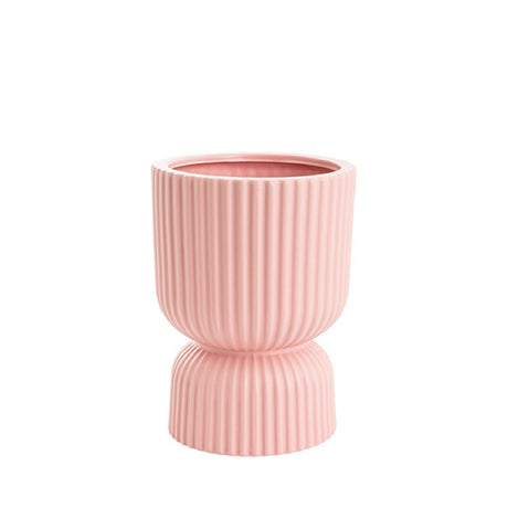 Matte light pink ceramic vase with egg cup design, perfect for flowers or succulents, 15cm diameter, 20cm height.