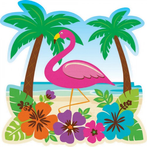 Vibrant 10 1/2" luau cutout in printed paper, perfect for tropical-themed parties and summer celebrations.