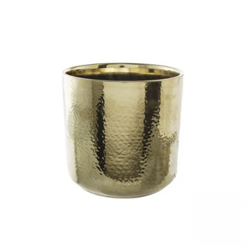Metallic cylinder brass gold pot, 15.5 cm wide, 15 cm high, perfect for stylish plant displays and home decor.