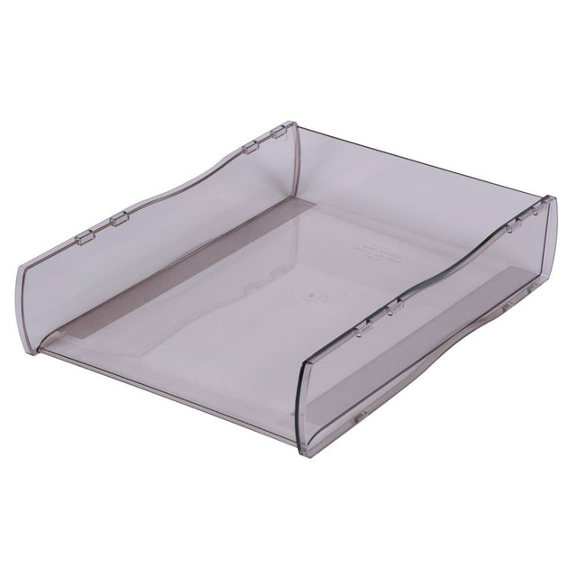 Esselte Nouveau Document Tray in Smoke, a sleek organizer for papers, measuring 355 x 261 x 75mm, perfect for any workspace.