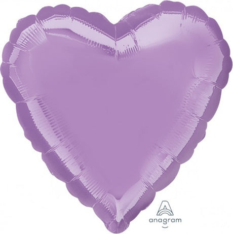 Lavender heart-shaped foil balloon (45cm) with a pearl finish, ideal for celebrations and easy self-sealing inflation.