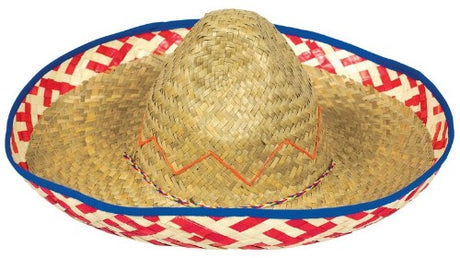 Vibrant Fiesta Sombrero Straw Hats with 7 1/2" broad brims for sun protection and summer style, perfect for outdoor fun.