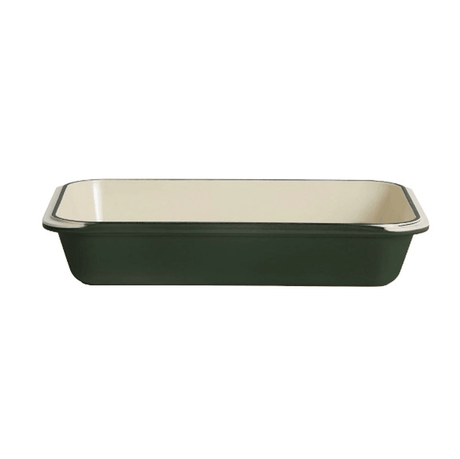 Chasseur Roasting Pan in Forest color, enameled cast iron for even cooking, easy cleanup, and versatile for all stovetops.