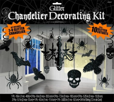 Chandelier Decorations Kit with 17 glitter paper pieces, perfect for elegant events and DIY decor, adds sparkle to any space.