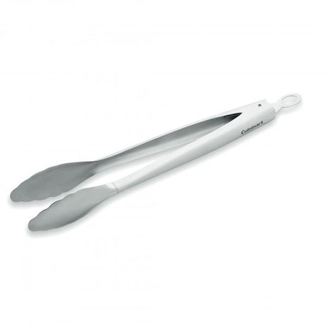 Cuisinart 30cm heavy stainless steel tongs with soft-grip handles, silicone tips, and locking pull tab for easy storage.