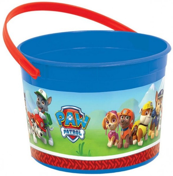 Vibrant Paw Patrol favour container, 5"x6.25", ideal for treats and toys at birthday parties or special events.