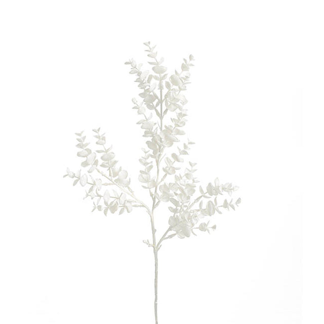 Artificial Eucalyptus Baby Leaf Spray in white, 62cm high, ideal for elegant home decor, arrangements, or centerpieces.