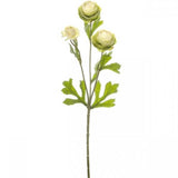 Artificial Ranunculus Spray in Cream and Green, featuring 3 ruffle blooms and lush foliage, perfect for elegant decor.