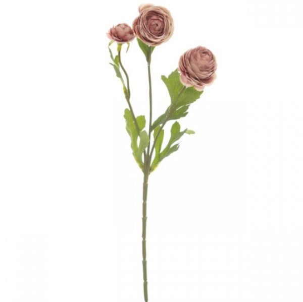 Lifelike artificial Petite Ranunculus Spray Rose with 3 detailed blooms and lush foliage, perfect for home decor.