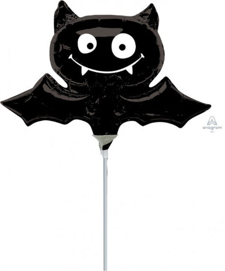 Black mini foil balloon shaped like a bat, perfect for parties, Halloween, and sports events, adds festive decor to celebrations.