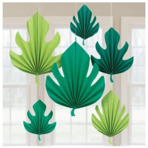 Palm Leaf Shaped Fan Decorations - Pack of 6