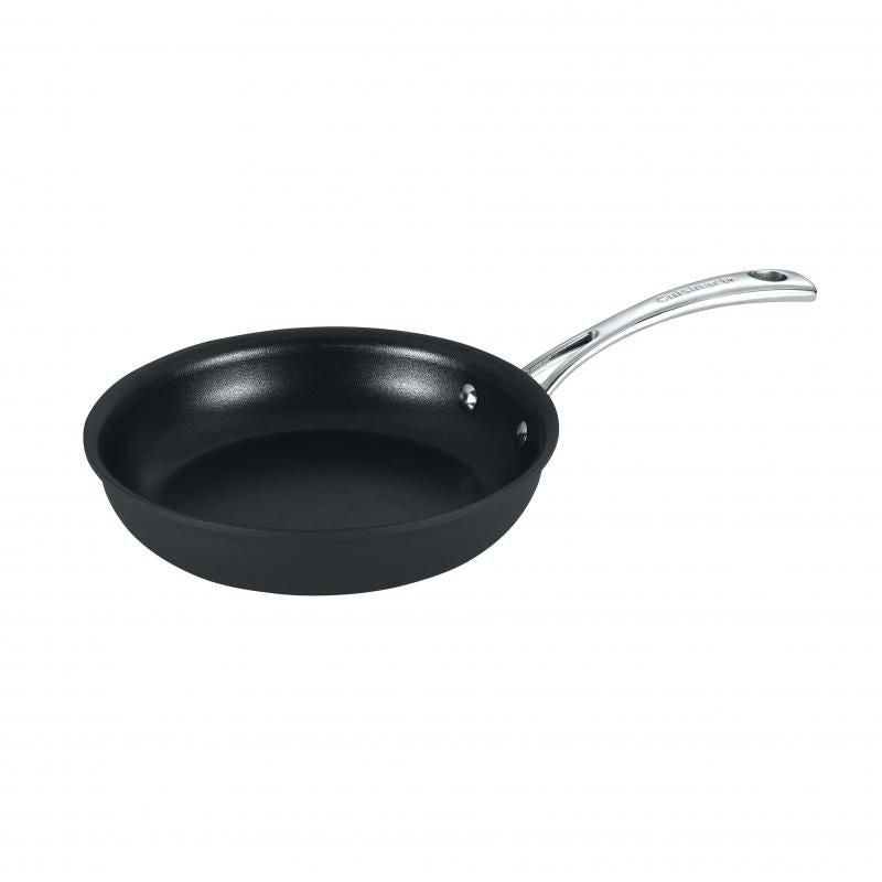 Cuisinart 20cm fry pan featuring non-stick surface, hard-anodized construction, and elegant stainless steel handles.