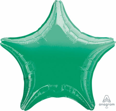 Self-sealing metallic green star-shaped foil balloon (45cm) for festive occasions, ideal for vibrant party decor.