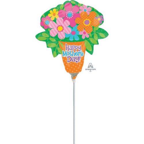 Mini Happy Mother's Day foil balloon featuring bright flowers, perfect for cheerful celebrations and decorations.