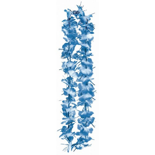 Blue tinsel lei, 40-inch, perfect for parties and luaus, lightweight and vibrant for festive celebrations.