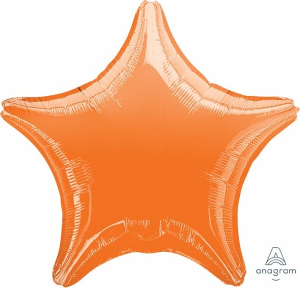 Bright metallic orange star-shaped foil balloon, 45cm, self-sealing for easy inflation, perfect for festive celebrations.