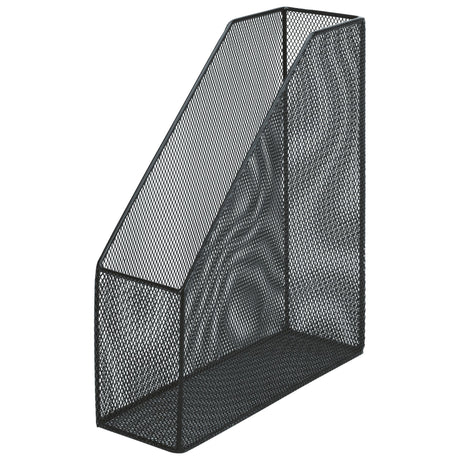 Stylish black Esselte mesh magazine file, perfect for organizing documents and enhancing workspace decor.