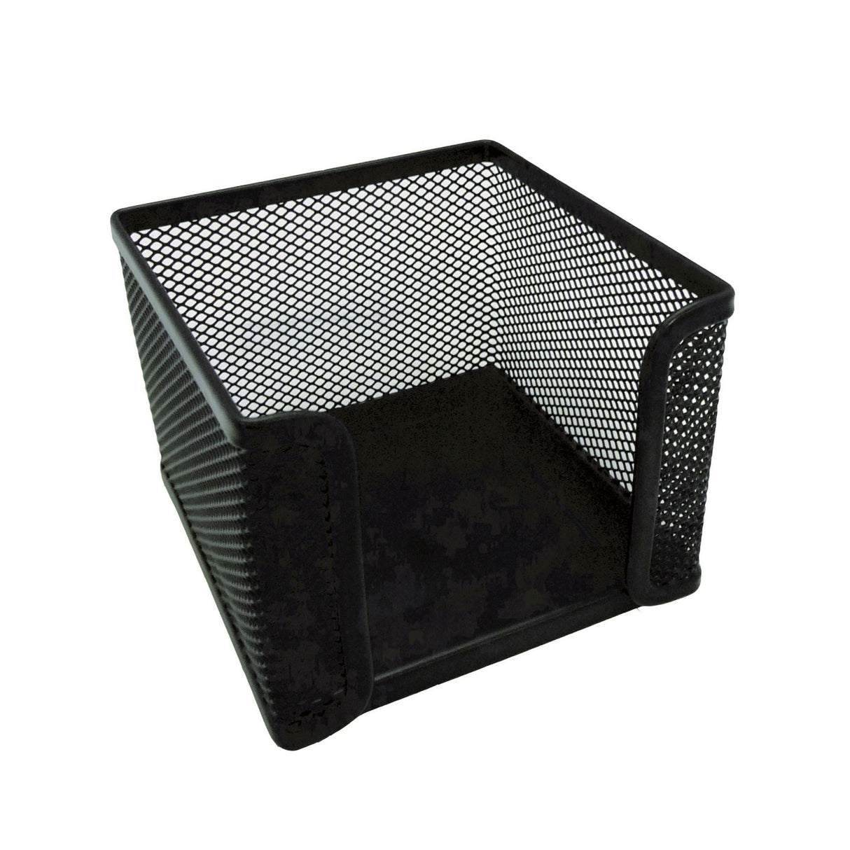 Stylish black steel mesh memo cube for organized notes, enhancing any office or home workspace with modern elegance.