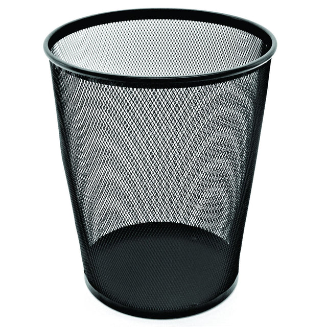 Esselte Metal Mesh Waste Bin in black, 19L capacity, stylish design with durable mesh and smooth edges for any workspace.