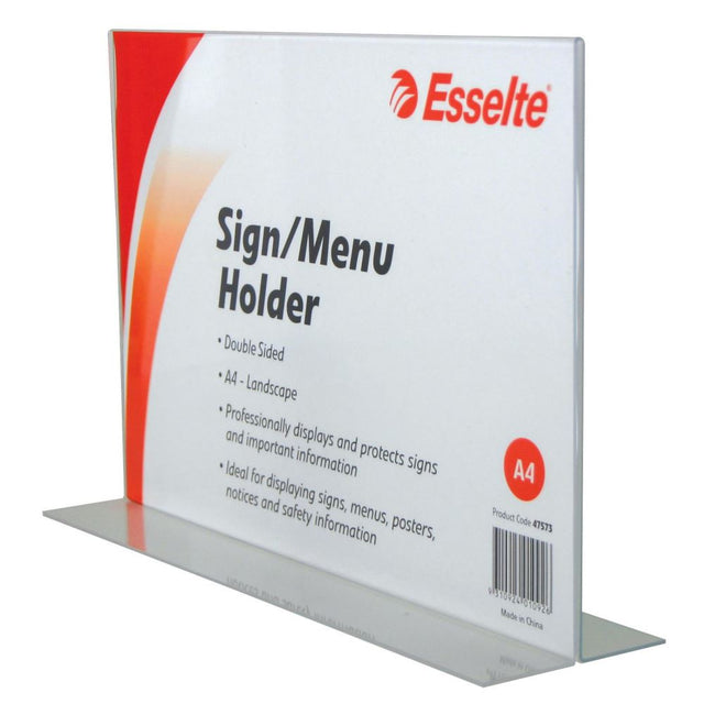 Clear double-sided A4 sign/menu holder for showcasing menus, signage, and information in restaurants and businesses.