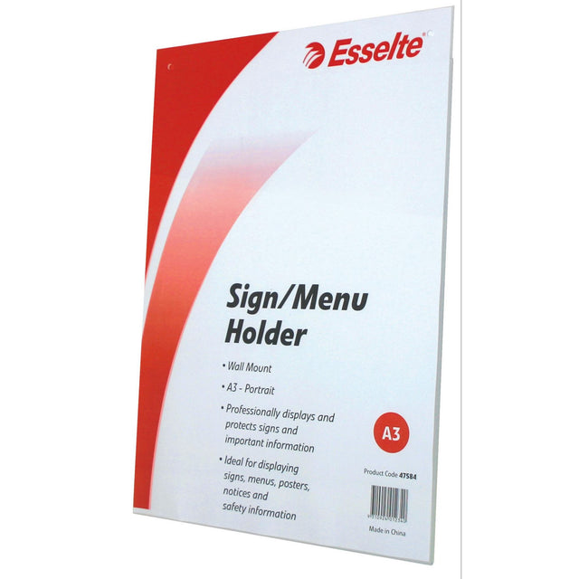 Clear A3 wall-mounted sign holder for displaying menus, photos, and information; double-sided with durable acrylic.