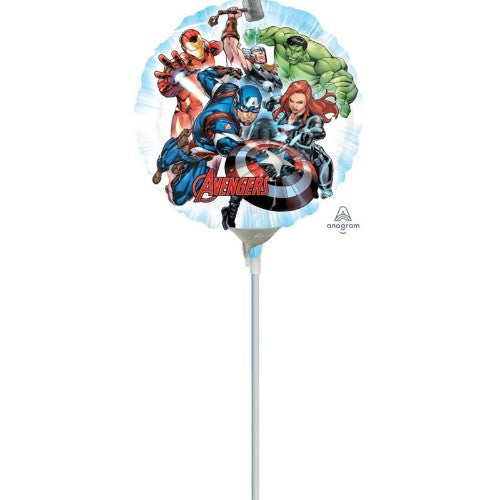 Foil balloon featuring colorful Avengers characters, perfect for themed parties and superhero fans.