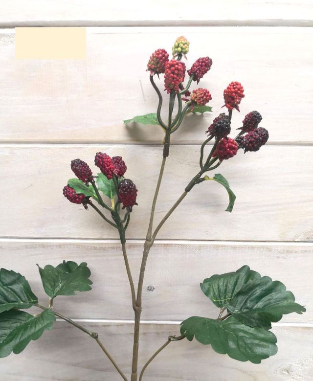 Lifelike mulberry flower spray trio, perfect for home decor, requiring no maintenance and thriving in low-light spaces.