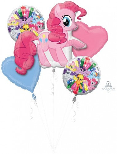 Balloon bouquet featuring Pinkie Pie, includes one shape balloon and four standard foil balloons for vibrant celebrations.