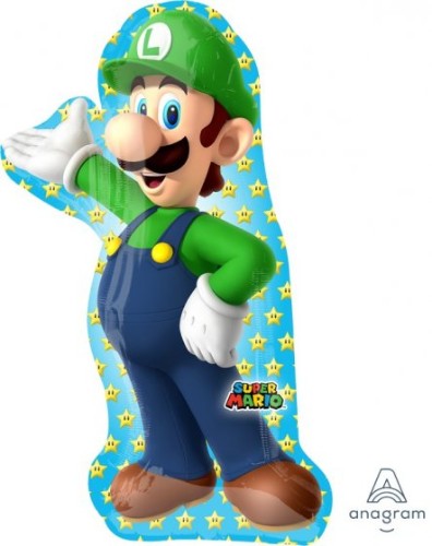 Supershape Luigi P38 balloon featuring vibrant colors and a 3D Luigi design, perfect for Mario-themed parties and celebrations.