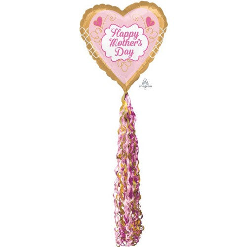 Gold and pink Airwalker XL Pom Pom balloon, 81cm x 213cm, perfect for Mother's Day celebrations and decorations.