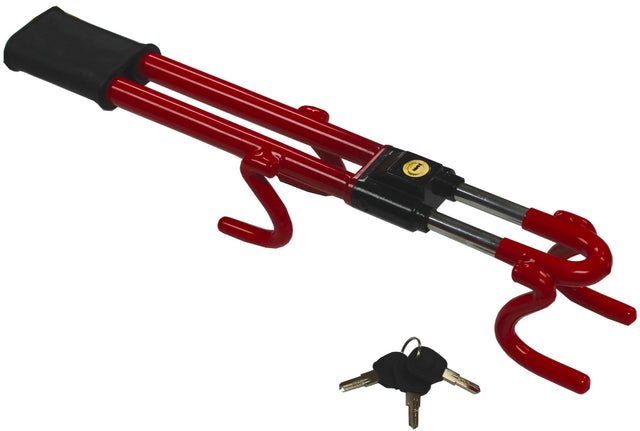 Heavy-duty WILDCAT double hook steering wheel lock offering robust anti-theft protection with a vinyl-coated finish.