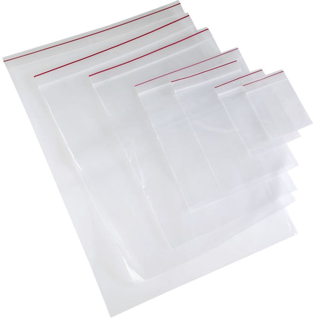 Clear zip lock bags, 100x155mm, pack of 50 - perfect for organizing small items securely and sustainably.