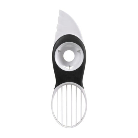 3-in-1 avocado slicer featuring a smooth cutting blade, quick pit remover, and fan blade for perfect avocado slices.