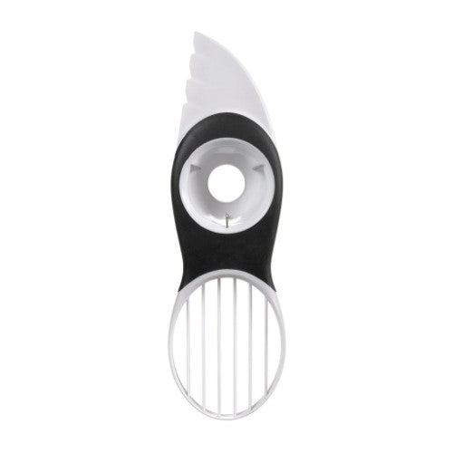 3-in-1 avocado slicer featuring a smooth cutting blade, quick pit remover, and fan blade for perfect avocado slices.