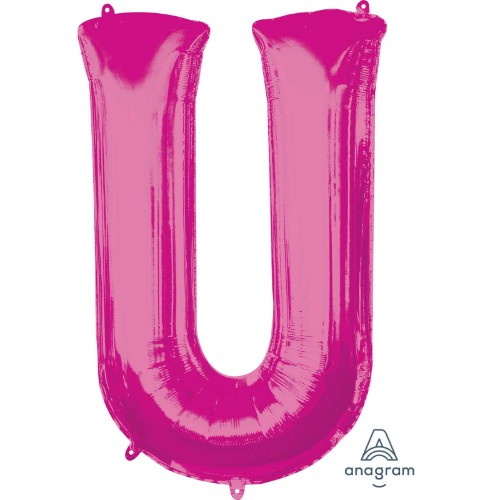 Vibrant pink Supershape Letter U balloon, 86cm, perfect for celebrations and personalized decorations.