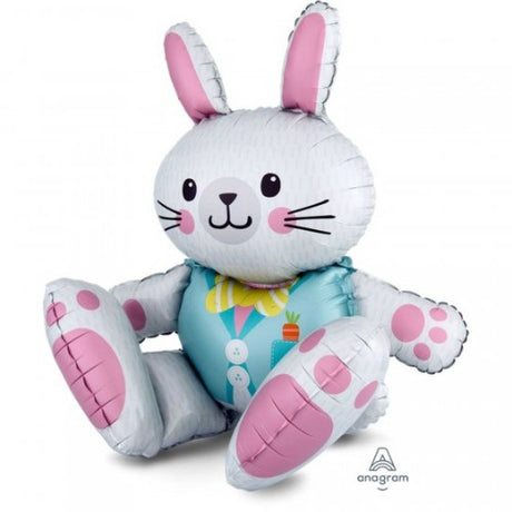 Large sitting bunny foil balloon with colorful balloons; 71cm x 76cm, perfect for festive celebrations and children's parties.