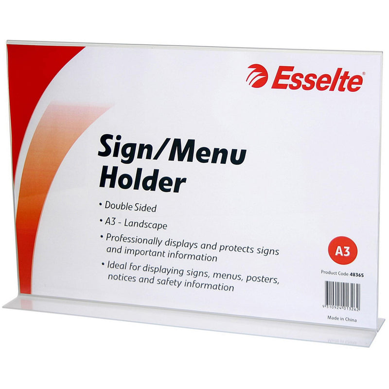Esselte Sign/Menu Holder 2 Sided L/S A3 Clear