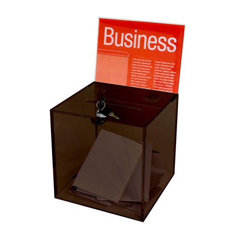 Esselte Small Smoke Ballot Box for secure entries, featuring a removable header card and durable construction, ideal for events.