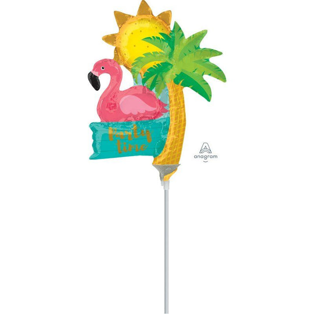 Bright flamingo foil balloon for tropical parties, perfect for celebrating with a fun and vibrant theme.