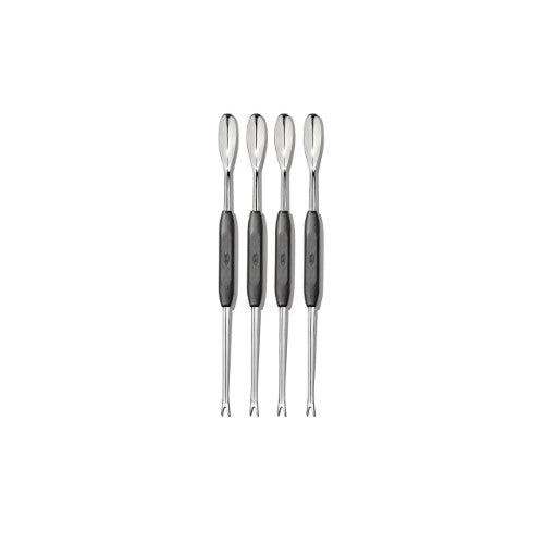 Set of 4 OXO Good Grips Seafood Picks with curved spoons and sharp tines for easy seafood meat extraction.